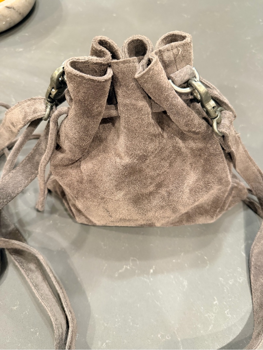 Free People Taupe Suede Drawstring Crossbody - Picture 5 of 7